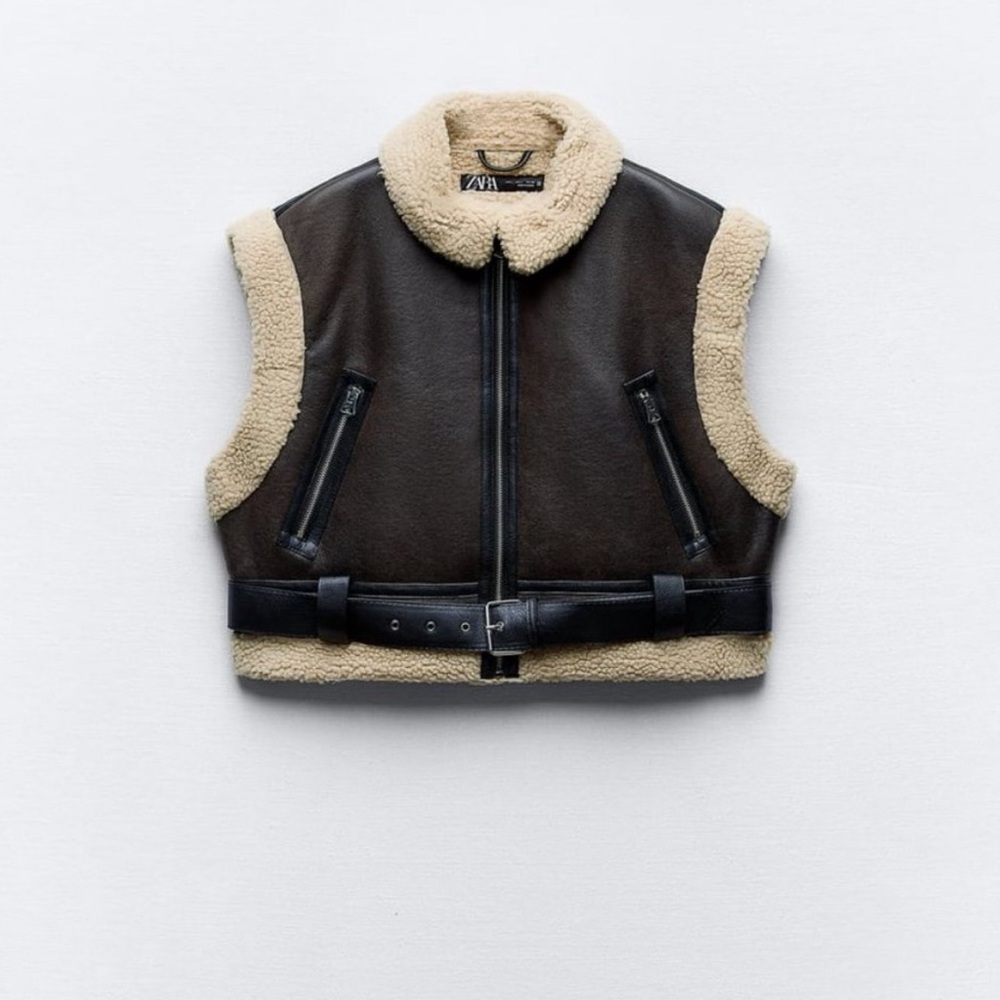 Brand new with tags Zara Brown sherpa and leather vest